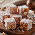 Rich Turkish delight filled with roasted hazelnuts and coated with coconut for extra texture.